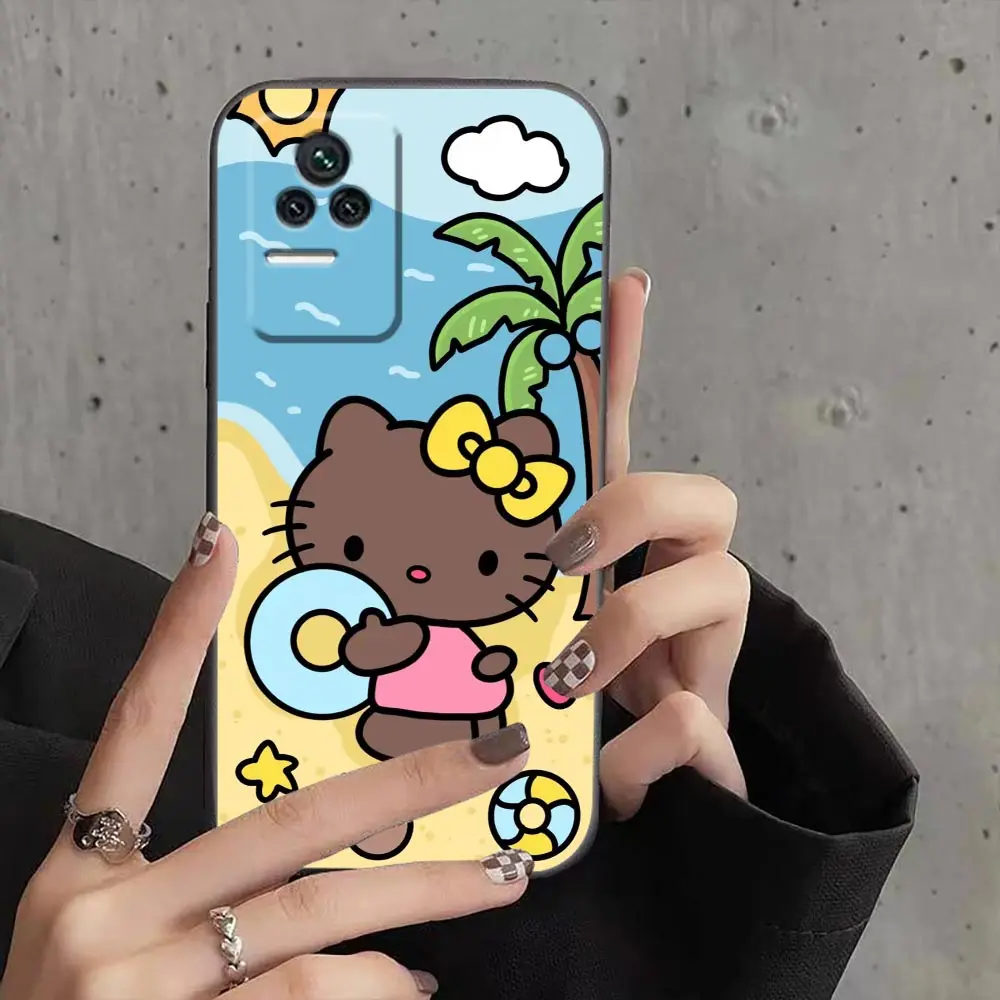 Strand Zwart Hello Kitty Case Voor Redmi K60 K50 K40 Gaming K30 K20 12c 10 10c 9T 9c 9a 9 8a 8 7a 7 Pro Plus 5G Hoesje Funda Shell