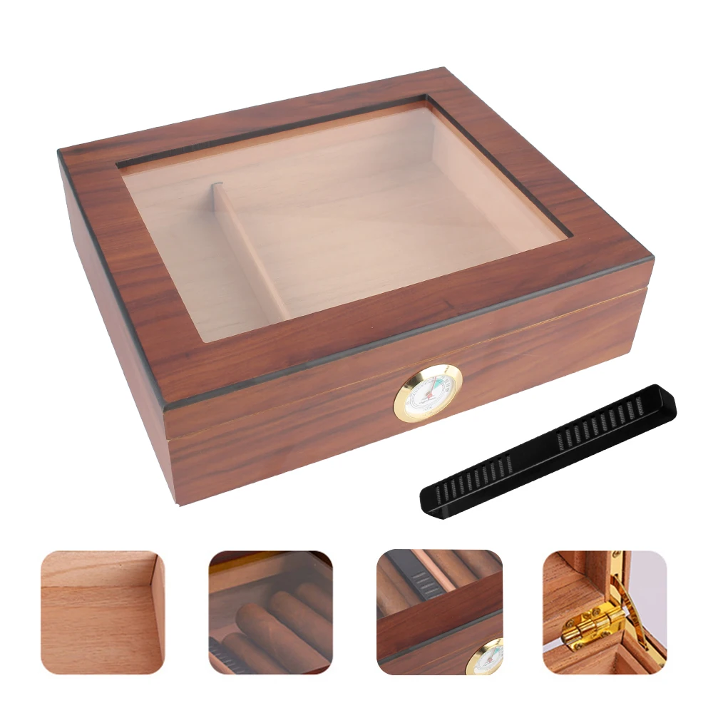 Imagem -06 - Caixa do Humidor do Charuto da Madeira do Cedro Travel Humidor Box With Hygrometer Clarabóia Transparente Acessórios para Fumar