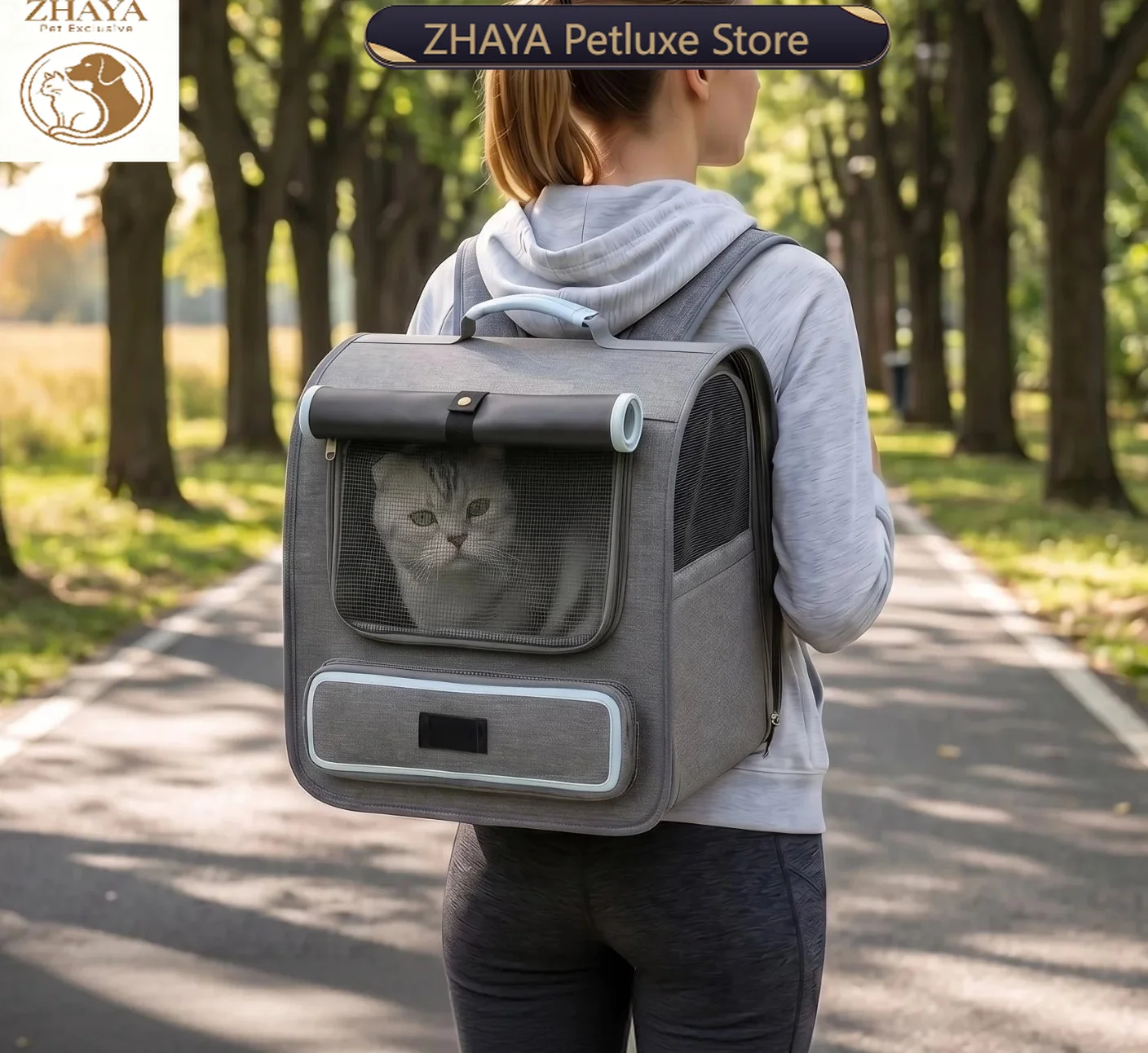 ZHAYA Cat Carrier Backpack Expandable Breathable Large Capacity Travel Storage Pockets Small Dogs Outdoor Hiking Pet Supplies