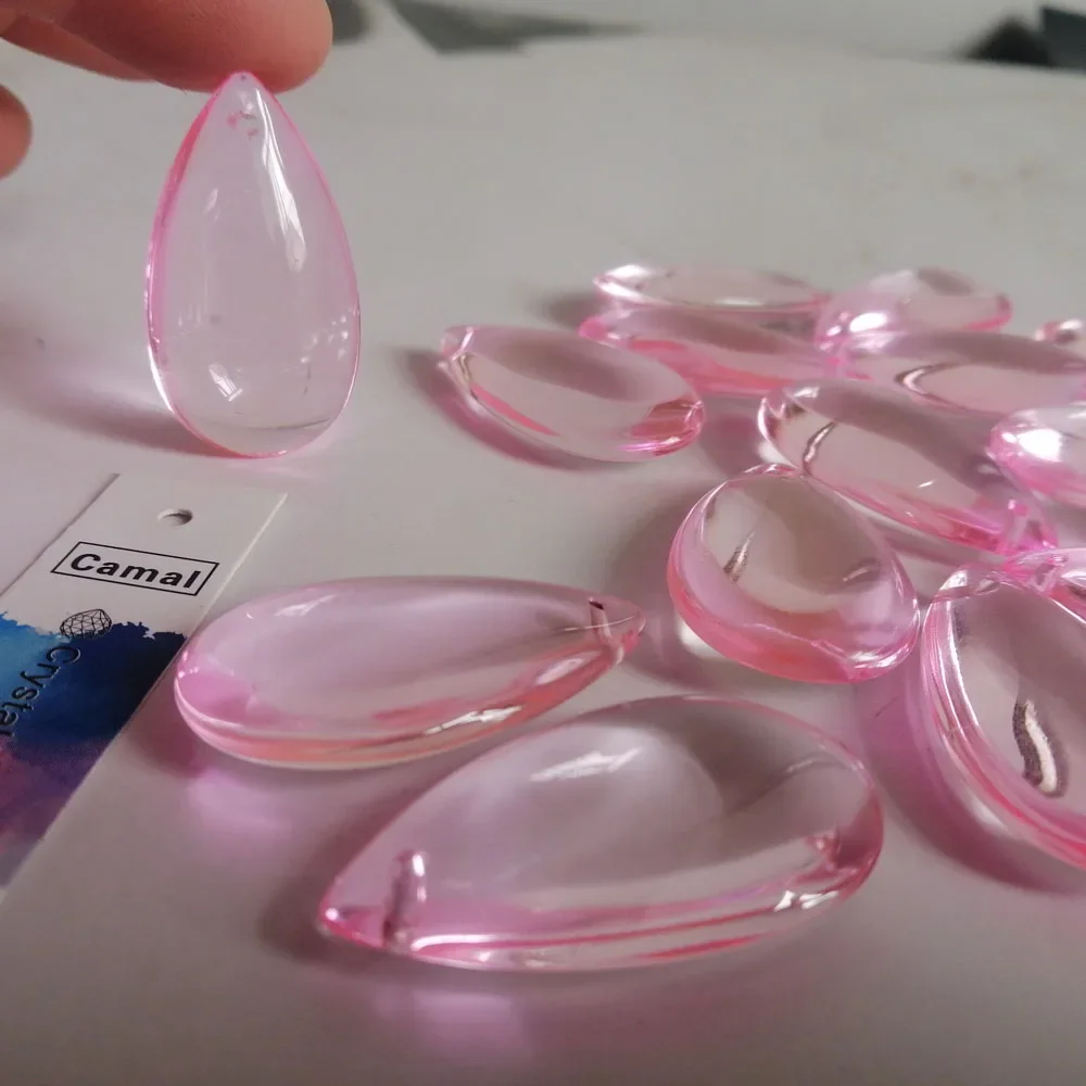 Camal  Crystal Smooth Teardrop Beads 10pcs 36mm Pink Prisms Pendant Lamp Chandelier Hanging Ornament Wedding Home Jewelry Craft