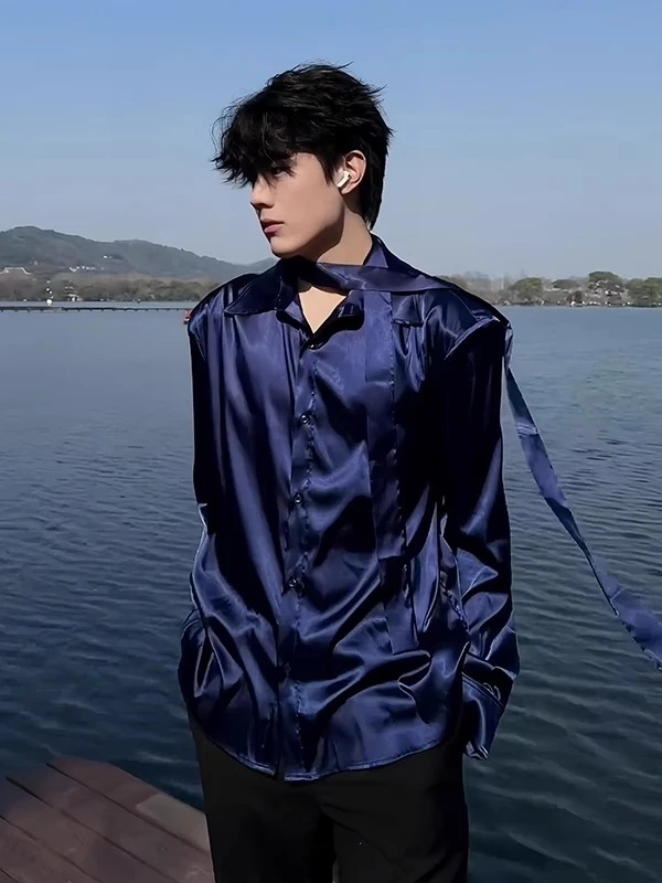 

Long Sve irt Men's Sle oulder Pad Sa Spring Autumn Haome High End Feeling Model Clothing Trendy irt