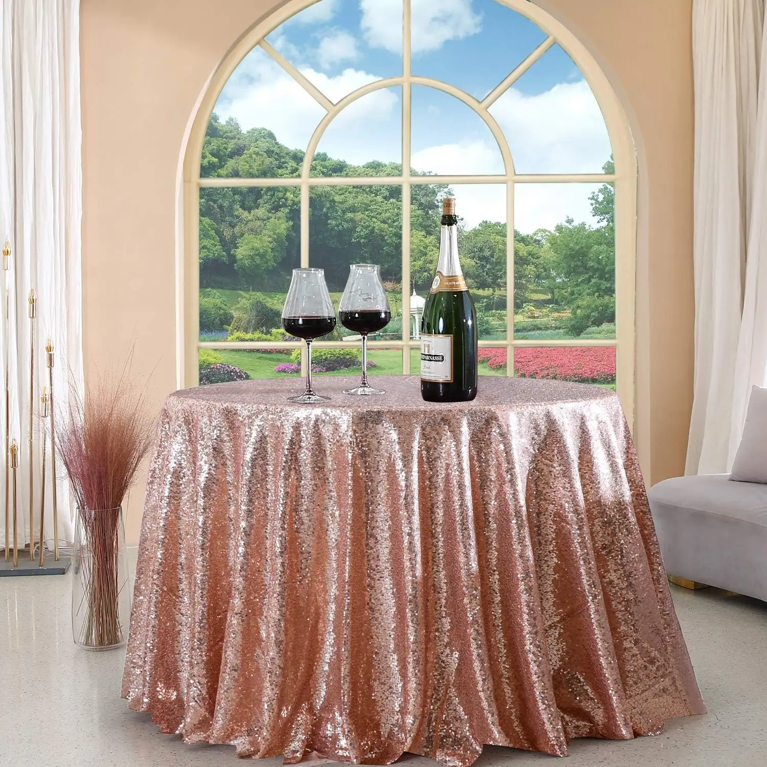 Round Rose Gold Sequin Tablecloth Glitter Table Cloths for Birthday Wedding Bridal Baby Shower Party Decorations