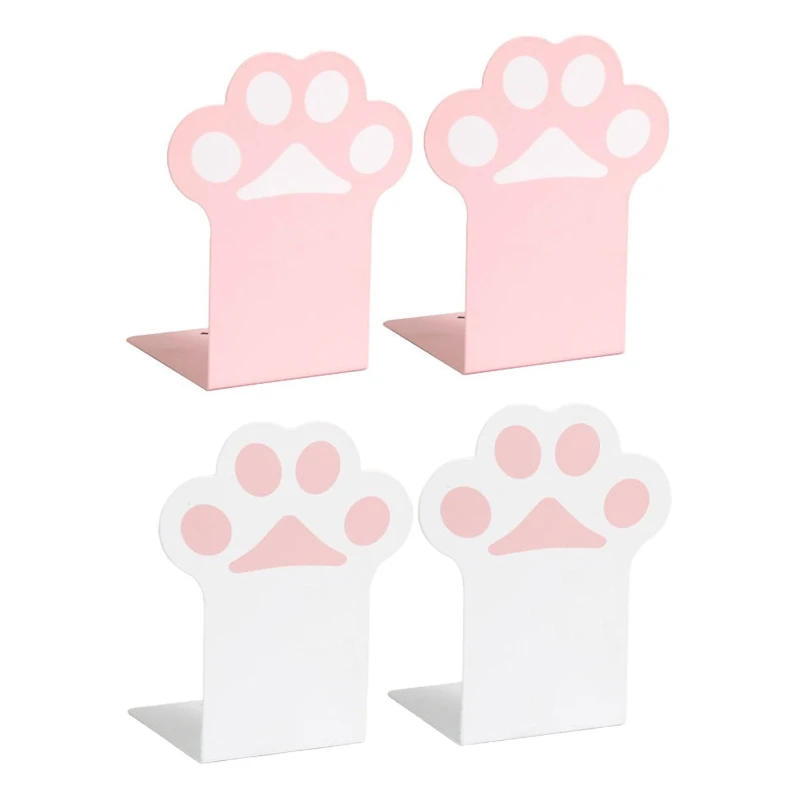 Metal Desktop Bookends Support Cartoon for Cat Paw Book Ends Book Stopper Non-skid for Shelves Office Home Library 1 Pai