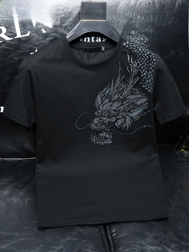 

Футболка с узором в стиле Года Дракона, мужская, корейская, приталенная, с коротким рукавом, летняя, новинка, удобная, комфортная.