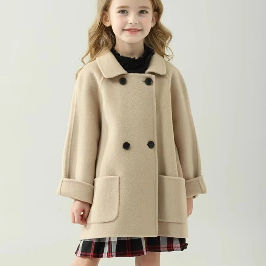 

2026 New Girls' Double Sided Cashmere Coat Autumn And Winter High end Woolen Thick Coat for Children 110-160cm