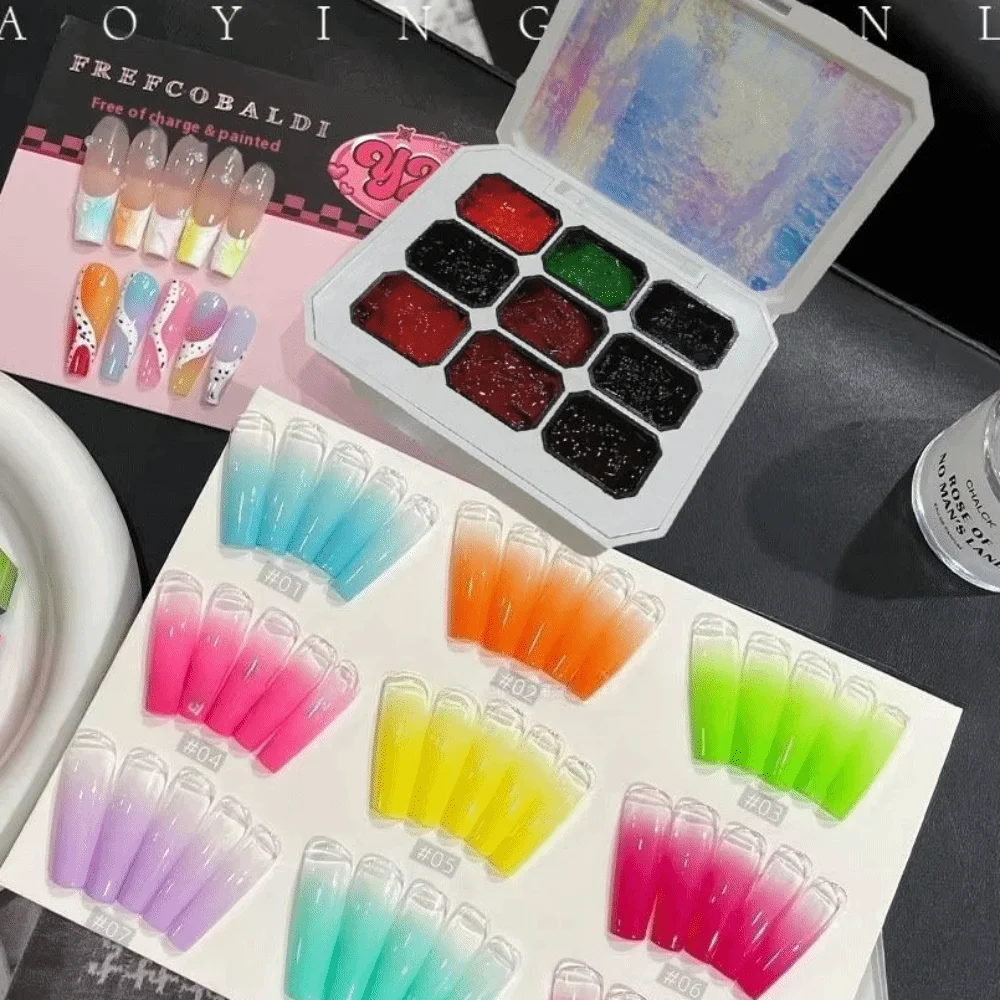 

Мини 4IN1 Pat Ombre Гель-лак для ногтей Французский маникюр для ногтей 9-цветный легкий градиентный гель для рисования УФ-лаком с твердой краской Художественный гель для DIY