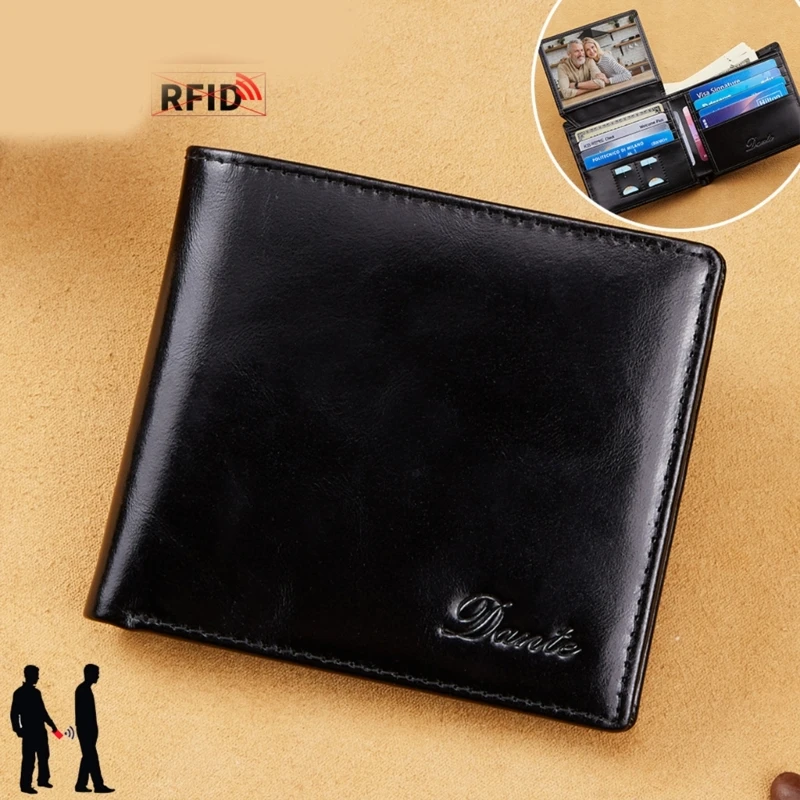 

Men's Wallets RFID Anti-theft Short Card Holder Head Layer Cowhide Retro Vertical Money Bag Business Wallet Casual Coin Purse