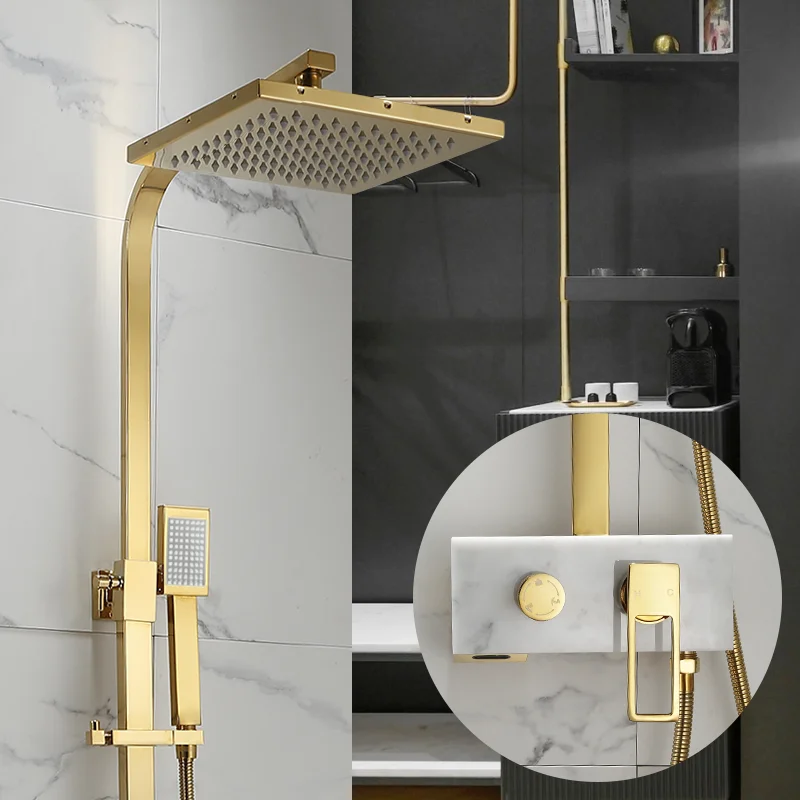 

Bathroom shower set Marble Brass Gold rain shower set shower faucet hot and cold Shower faucet Bathtub Rainfall shower mixer