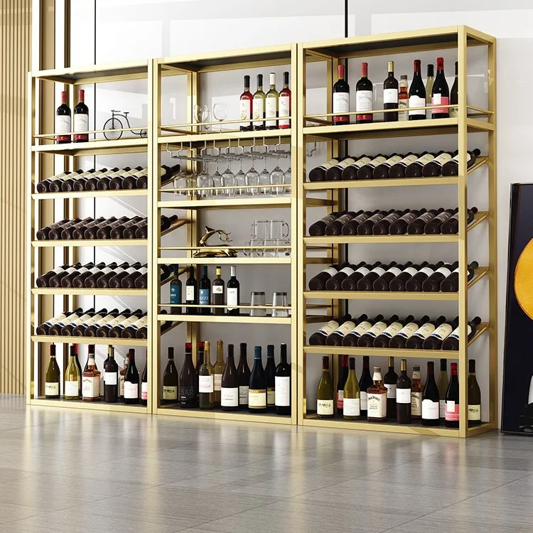 Red wine rack Shelf Living room supermarket Floor-to-ceiling wine bottle Modern simple industrial style wine display rack