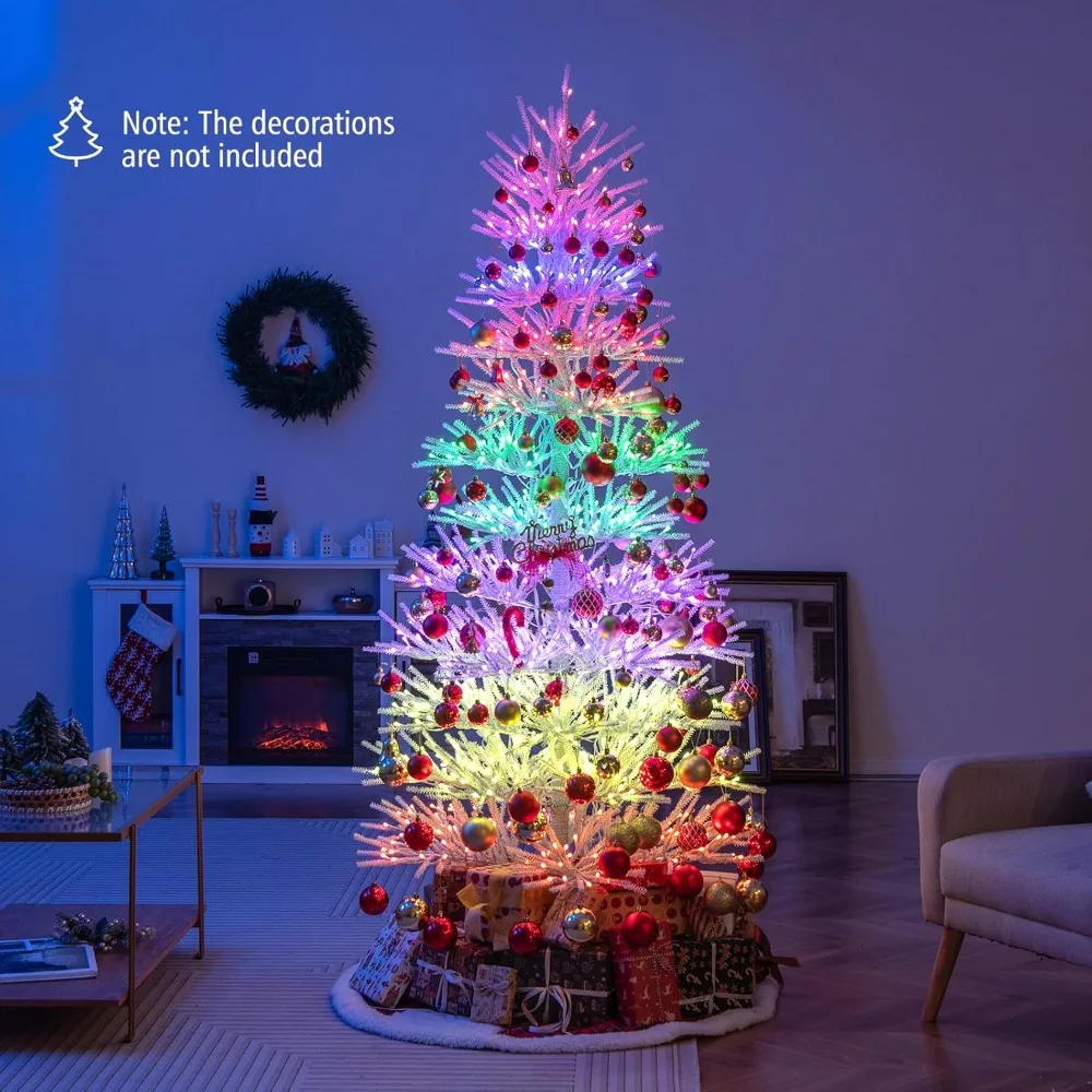 7Ft Pre-Lit Christmas Tree with 820 Branch Tips，923 Changing RGB Lights，17 Lighting Effects，Remote Timer，Christmas Tree