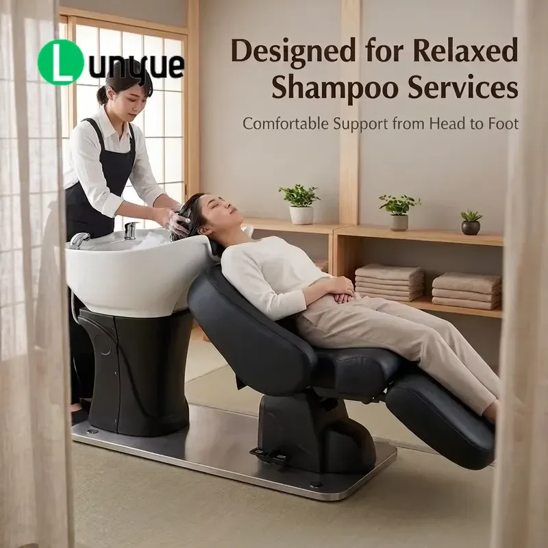 Electric Massage Shampoo Chair Adjustable Japanese Head Spa Bed Wear-resistant Leather 90 Degree Rotation For Equipment