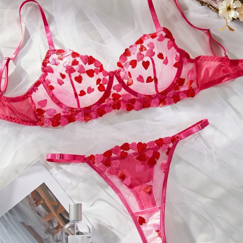 

Бикини модный бюстгальтер с вышивкой Love кружево сексуальное женское белье костюм женский