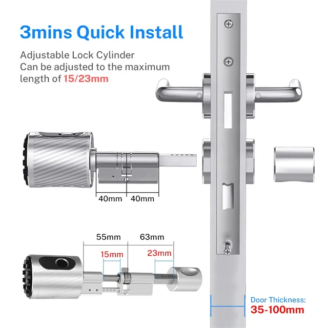 Germany Adjustable WiFi BLE Smart Digital Fingerprint Door Lock Keyboard Cylinder Lock