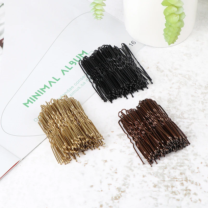 50Pcs Women 5cm Hair Waved U-Shaped Bobby Pin Barrette Salon Grip Clip Bridal Hairpins Black Metal Hair Accessories For Bun