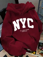 Nueva sudadera con capucha cómoda del equipo de Nueva York azul marino otoño/invierno: manga larga, sudadera con capucha estilo callejero para parejas, jersey informal con poc