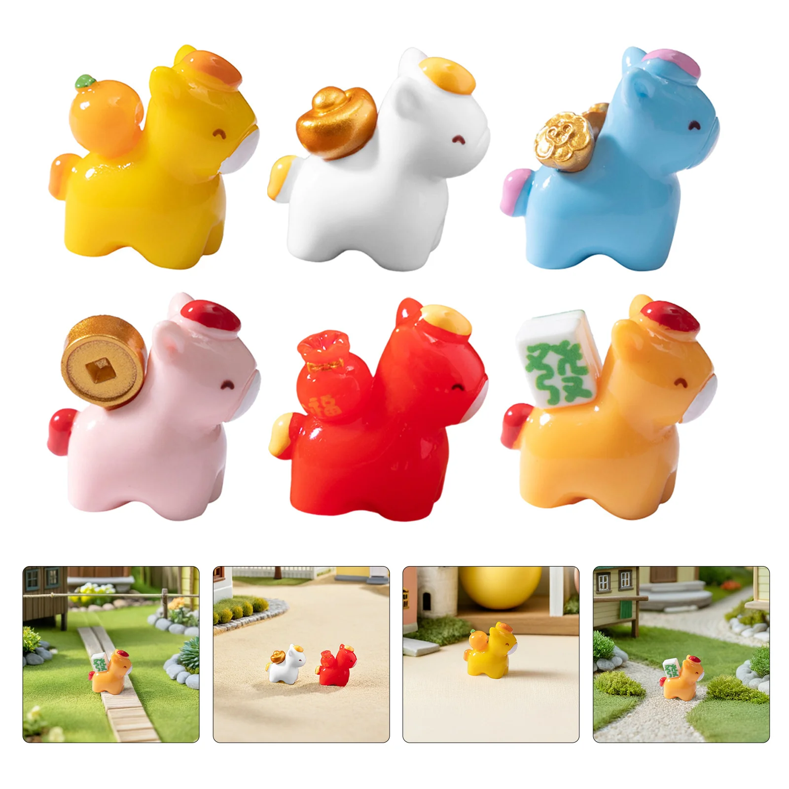 

12pcs Miniature Horse Figurines Resin Crafted Zodiac Year Of The Horse Decor For Micro Landscape Terrarium Cupcake Toppers Fairy