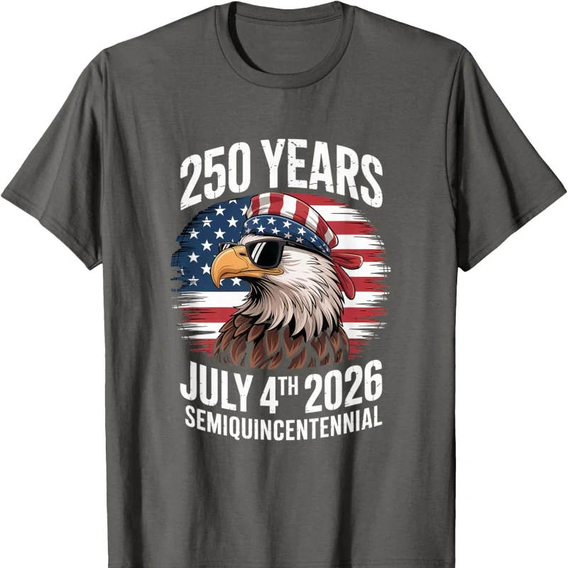 250 سنة 4 يوليو الولايات المتحدة الأمريكية شبه المئوية النسر للجنسين القطن تي شيرت طاقم الرقبة قصيرة الأكمام المحملة جميع المواسم لينة بلايز عادية