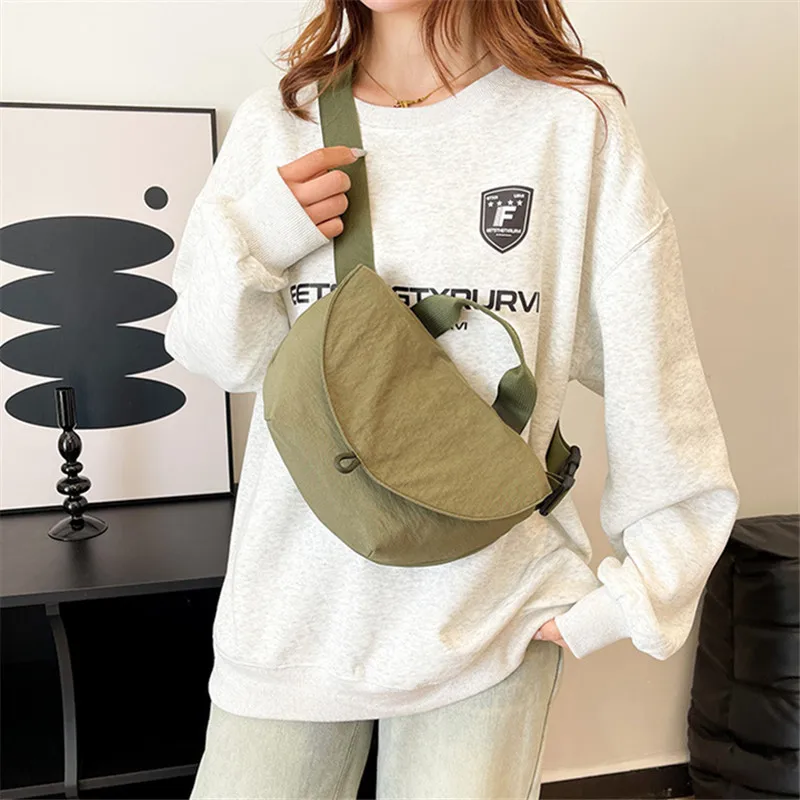 Lightweight Women's Bag, Stylish Canvas Cross Bags, Nylon Tote Y2k Bag, Solid Color Waterproof Shoulder Bag, Thicken Cloth Pouch - view 5
