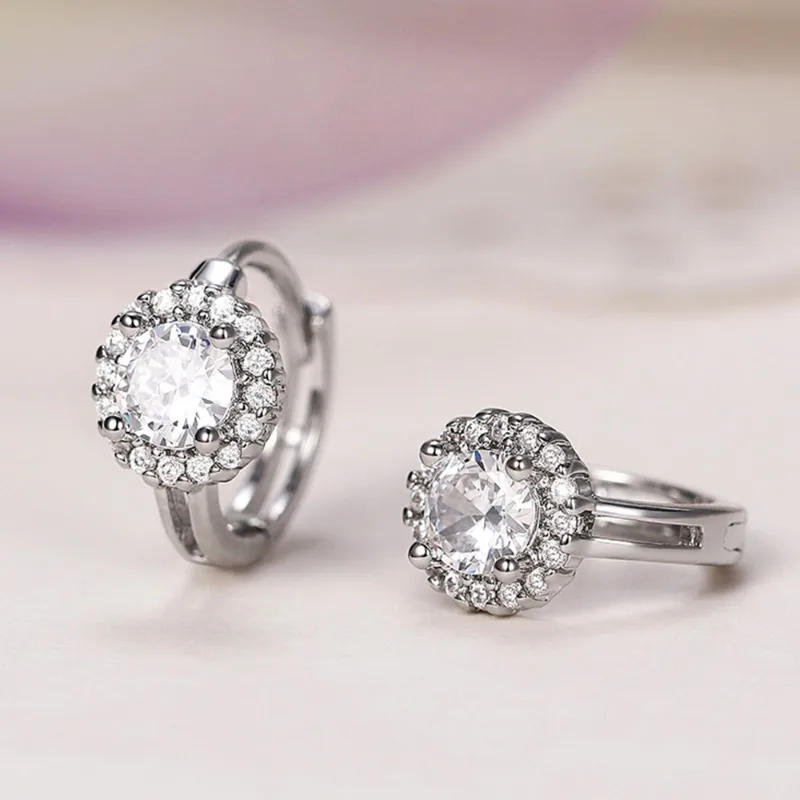 

Jianjie Light Luxury Women’s Full Paved Cubic Zirconia Earring Buckle Banquet Wedding Ear Gifts Tide