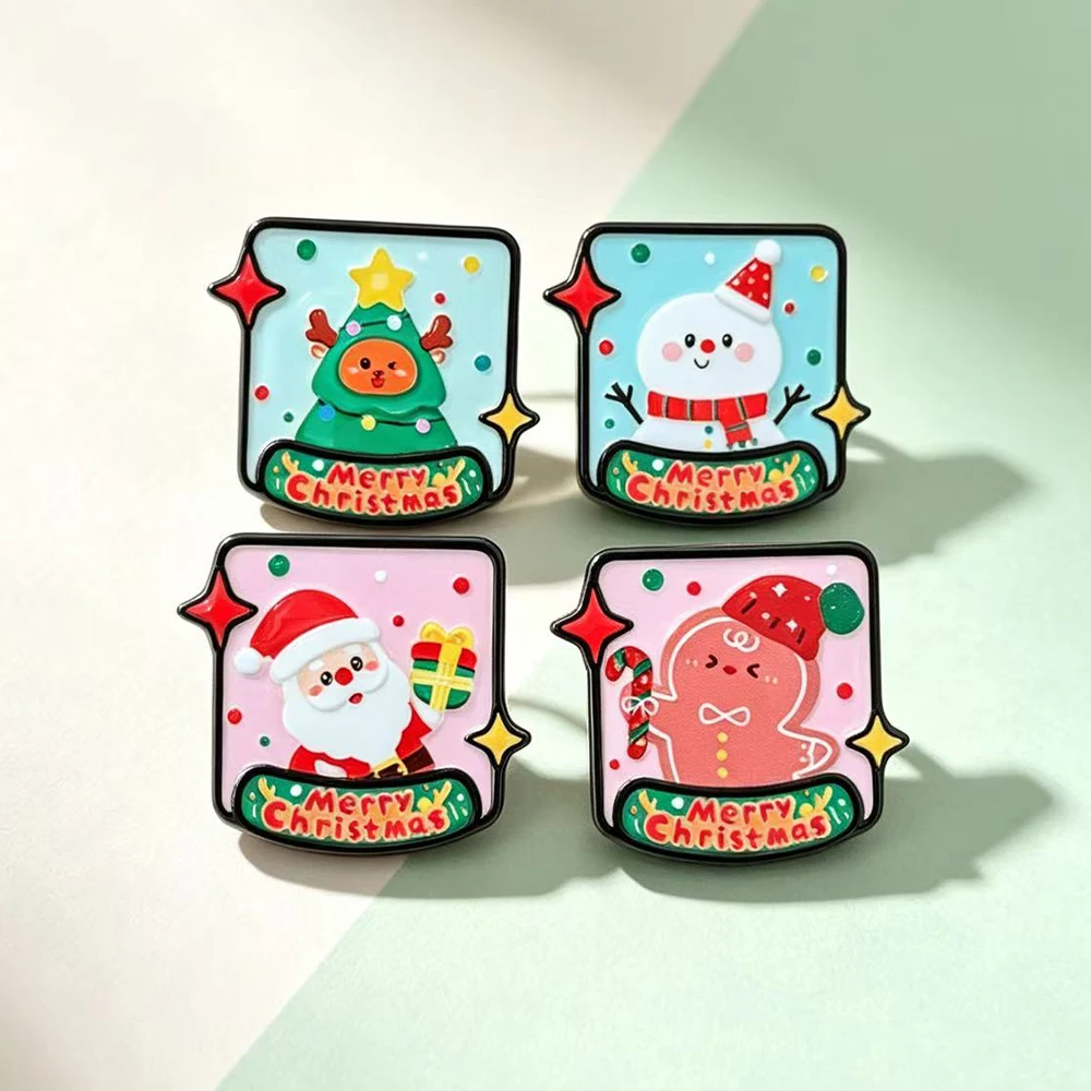 Cute Christmas Enamel Brooches Gingerbread Man Snowman Santa Claus Xmas Tree Lapel Pin Merry Christmas Badge for Backpack Cloth