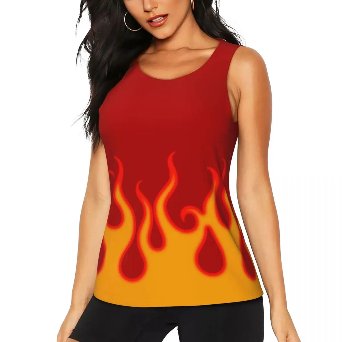 

Custom Women Red Hot Fire Racing Flames Workout Yoga Shirt Quick Dry Gym Running Tank Tops