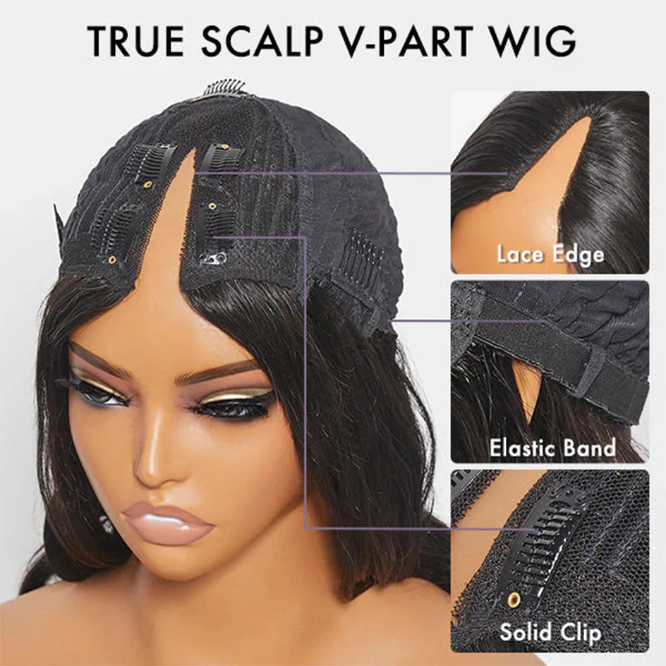 Varlea 40 Inch 200% Density Kinky Curly V Part Wig Hair Black Wig Full Machine No Lace Wig V Part Wig Human Hair Brazilian Hair image 6