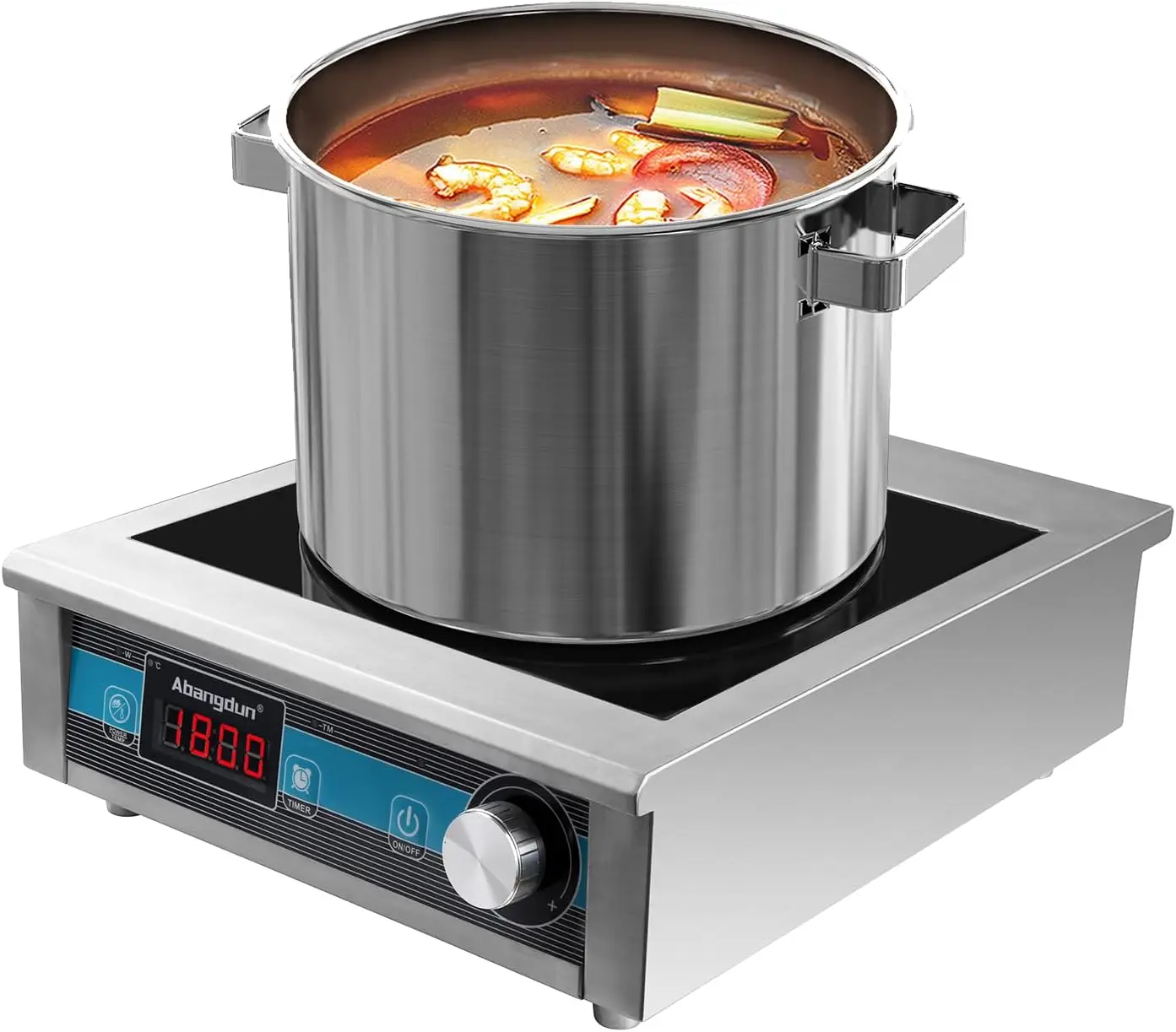 Commercial Induction Cooktop, 1800W 120V, 9.25-Inch Hot Plate | Continuous Low-Power Heat, 18H Timer; Portable Countertop