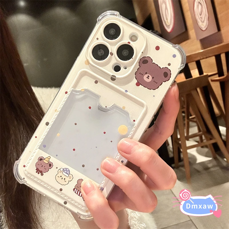 لسامسونج غالاكسي S25 حافة S24 S23 S22 S21 زائد FE + نوت 20 الترا 5G 4G جراب هاتف لطيف الدب المحفظة الكرتون واضح لينة غطاء