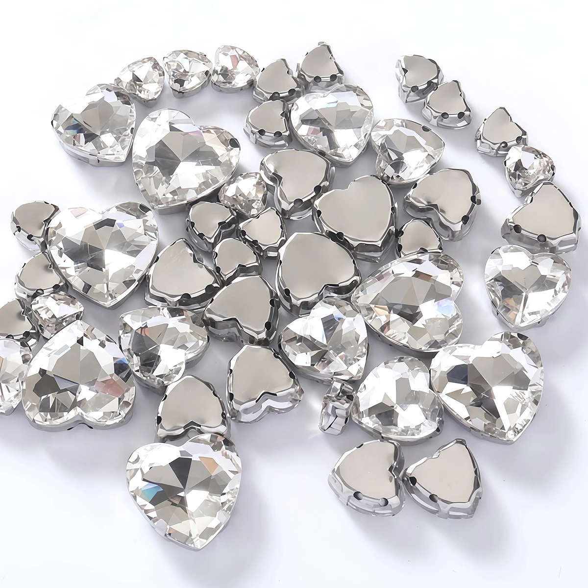Heart Shape Glass Rhinestones with Claw Marquise Sew On Crystal Stone Strass Diamond Metal Base for Clothes Garment Ornament