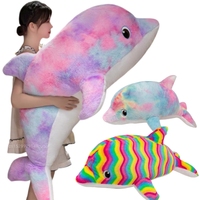 50-130cm Kawaii Cartoon Colorful Giant Dolphin Plush Doll Pillow Rainbow Marine Animal Soft Dolphin Plush Toy Home Decoration