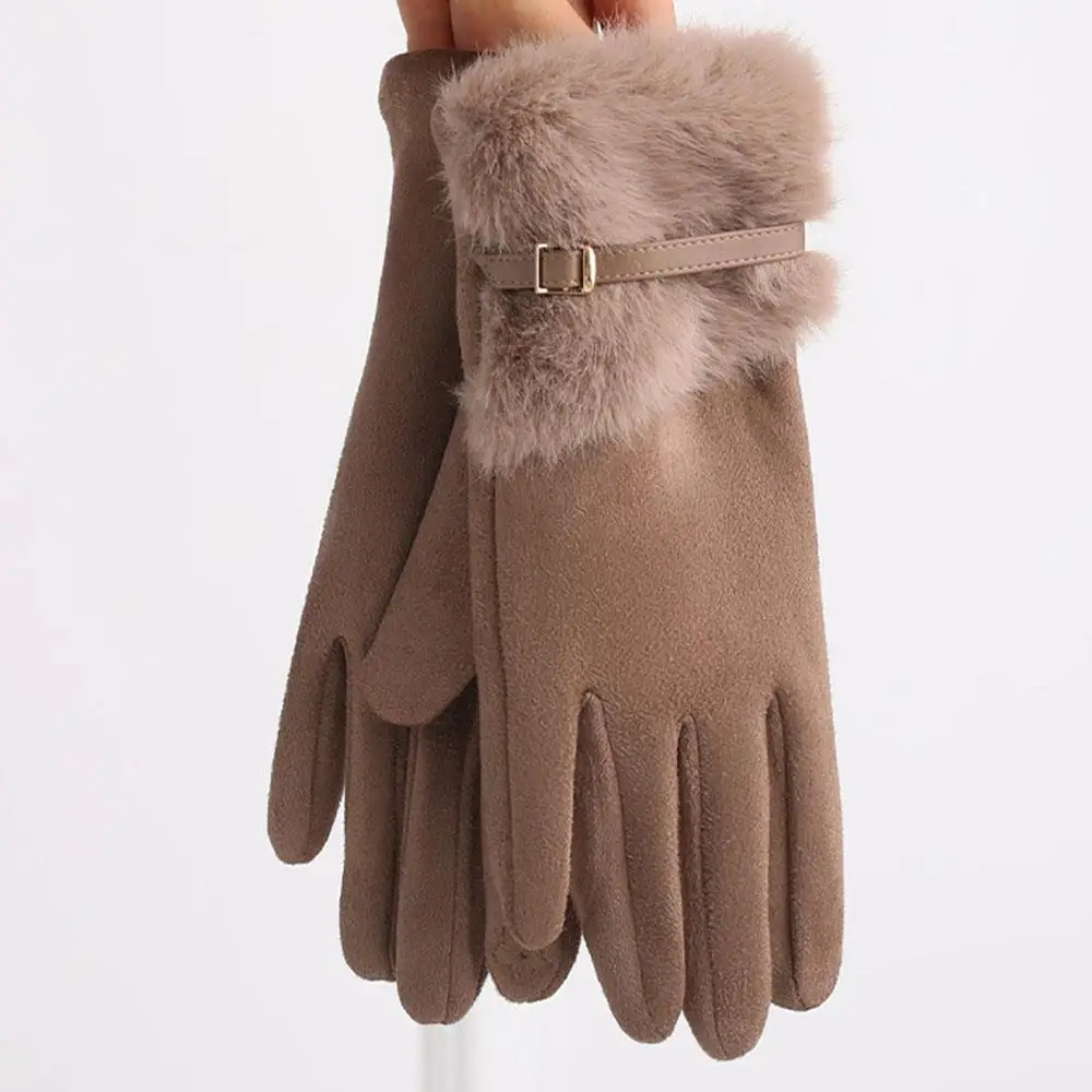 قفازات الشتاء النسائية مع بطانة الصوف سيدة الموضة سميكة قفازات قطيفة لمس القيادة قفازات المعصم الرياضة الدراجات القفازات