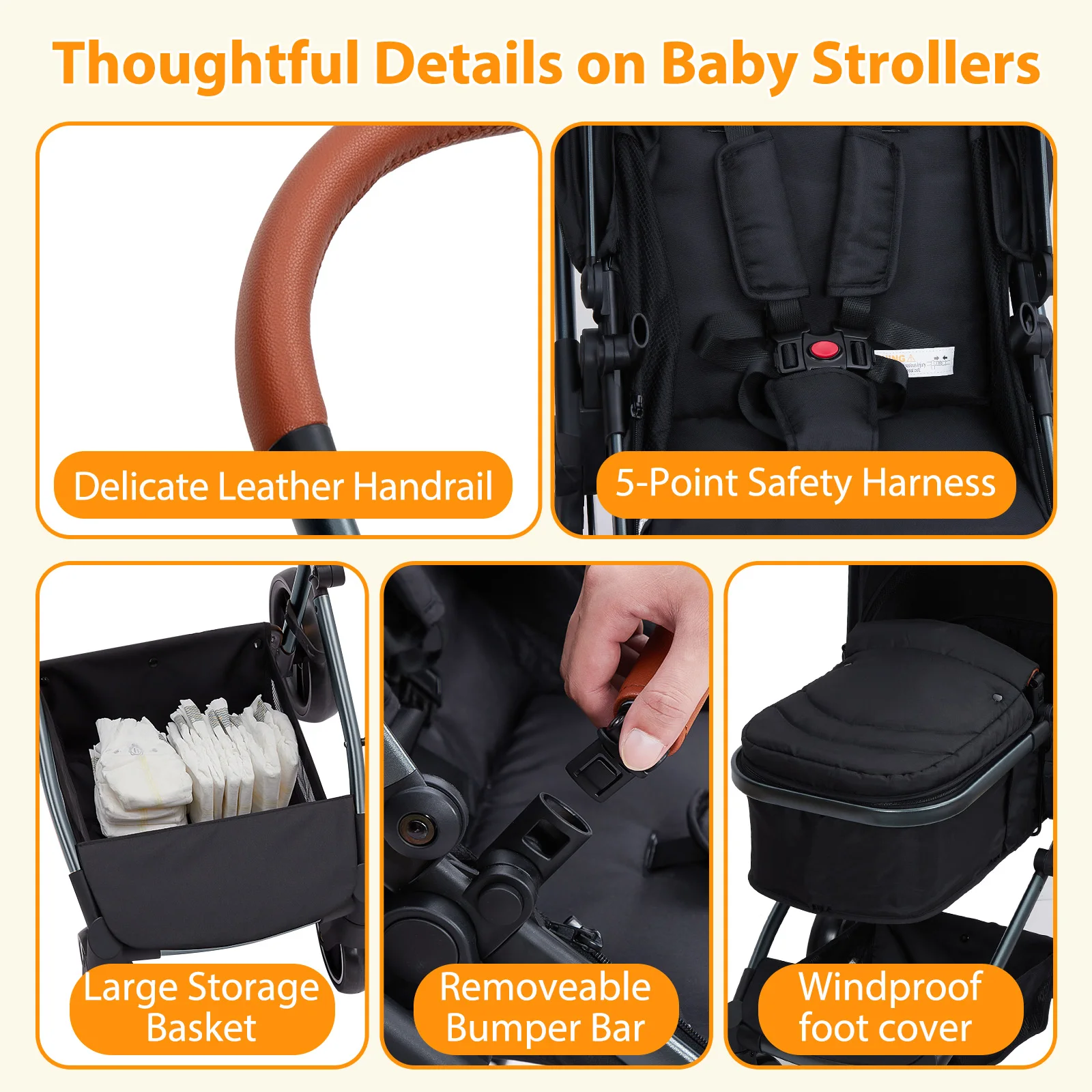 2 in 1 High Landscape Convertible Baby Stroller, Foldable Pushchair, Reversible Bassinet Pram with Adjustable Canopy Structure f