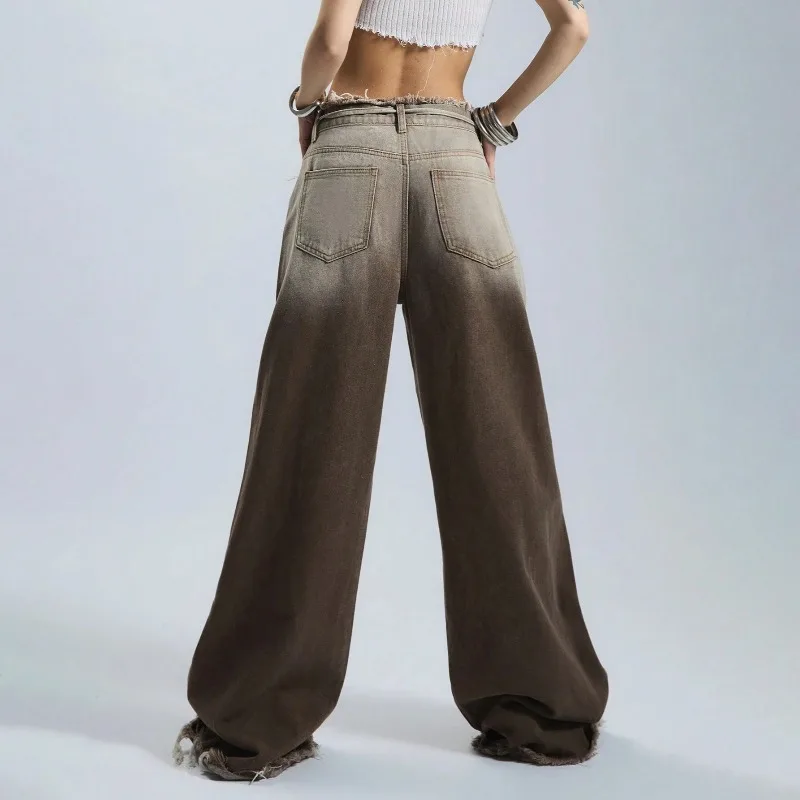 المرأة التدرج المتوترة شارع العليا شرابة الهيب هوب الرجعية مستقيم غسلها الجينز خمر الطابق فضفاض عادية واسعة الساق الدنيم السراويل