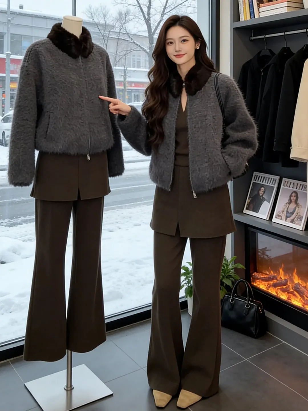 

Faionable Thiened ort Coat Women's 2026 Winter New Sle Lazy Trendy Collar up Top Trendy Fluffy Outerwear Jaet