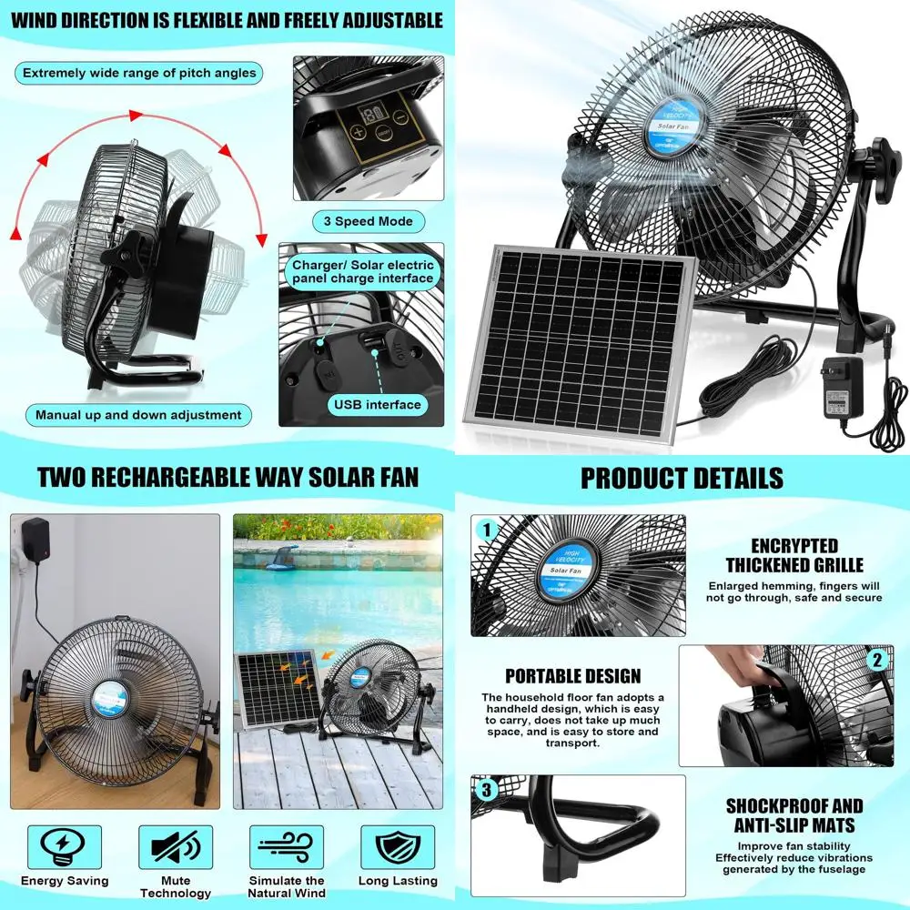 

10-дюймовый универсальный портативный вытяжной вентилятор 12 Вт 9 В (AC/аккумулятор) для теплиц, дома, кемпинга и использования на улице (черный)