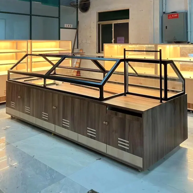 

Cake shop glass display cabinet Baking dessert display cabinet Bread glass cabinet booth, bread display rack custom