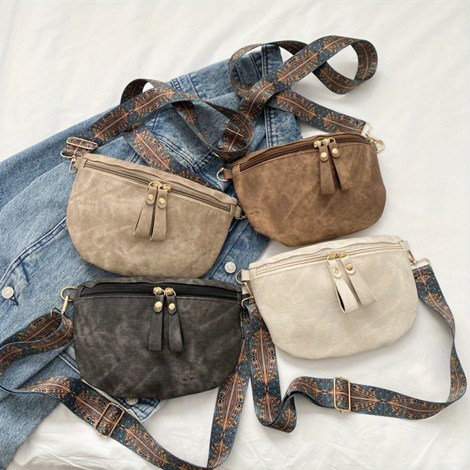 

Vintage Crossbody Bag with Adjustable bags for Women Embroidered Strap Shoulder Bag for Practical Daily Commute