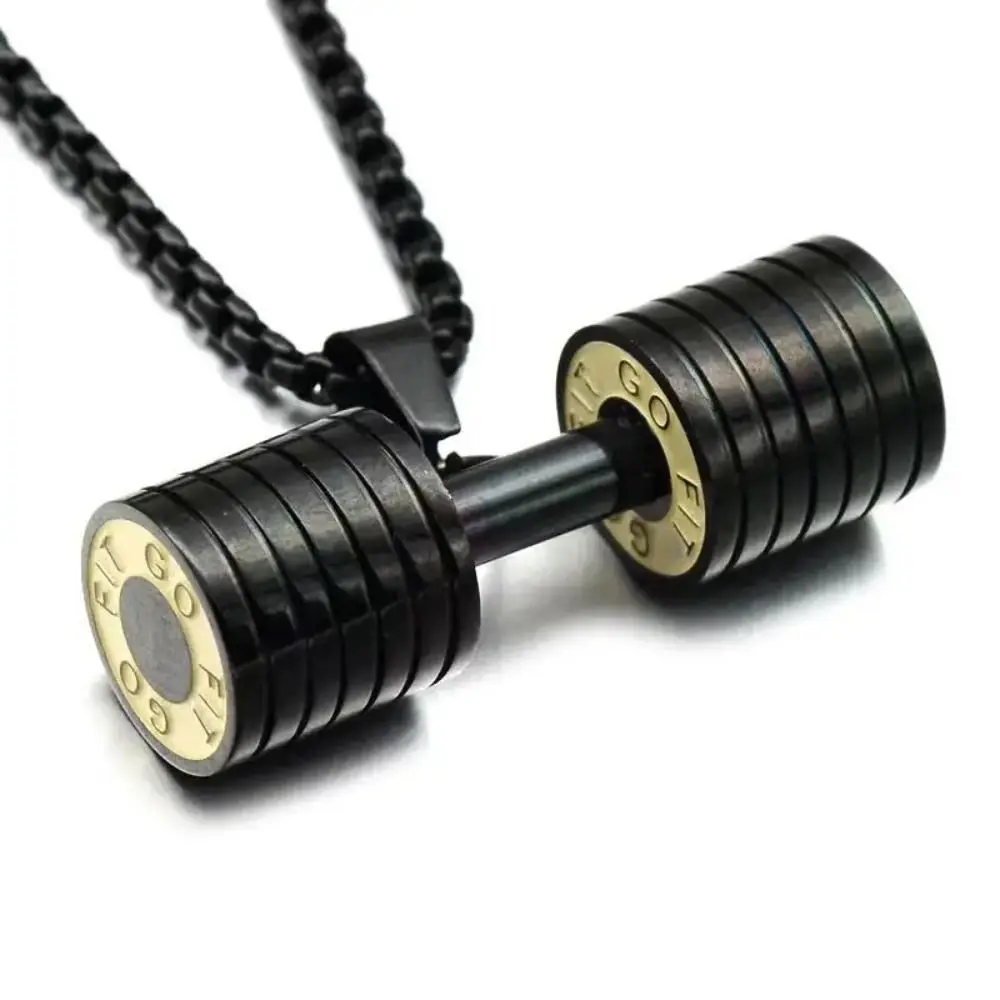 Strength Training Dumbbell Necklace Alloy Retro Fitness Series Pendants Smooth Bead Chain Dumbbell Sports Necklace