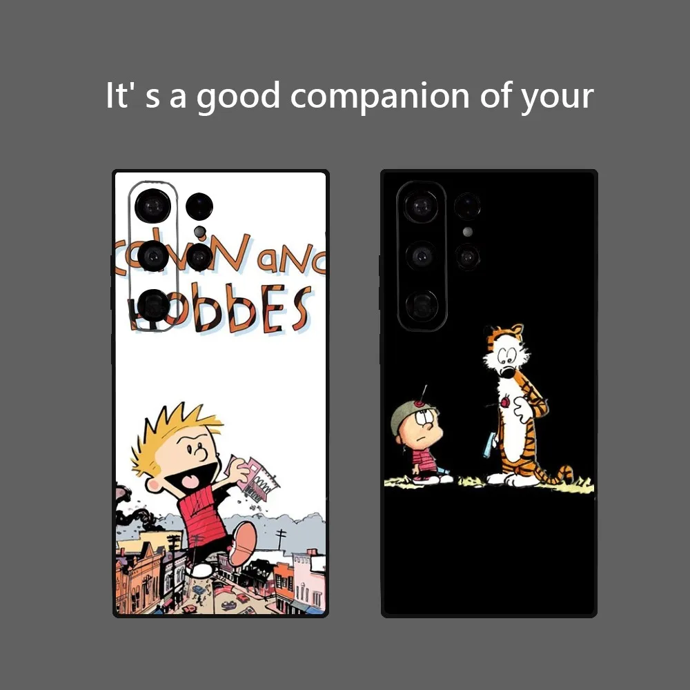 Cartoon C-Calvin And H-Hobbes Phone Case for Samsung Galaxy S24 Ultra S22 S23 Ultra S21 S20 5G Protective Soft Silicone TPU Fund