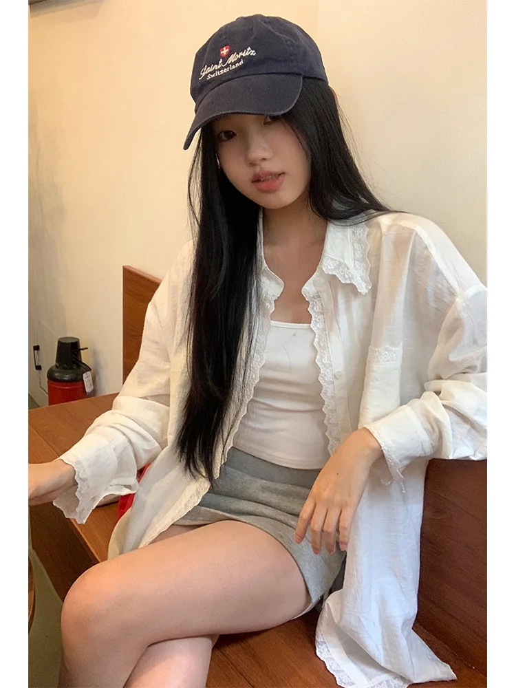 

Sun Protection White irt Women's Summer Sle Lazy Faion Outerwear Top Red Celebri Wardrobe Simple Commute Loose Fit