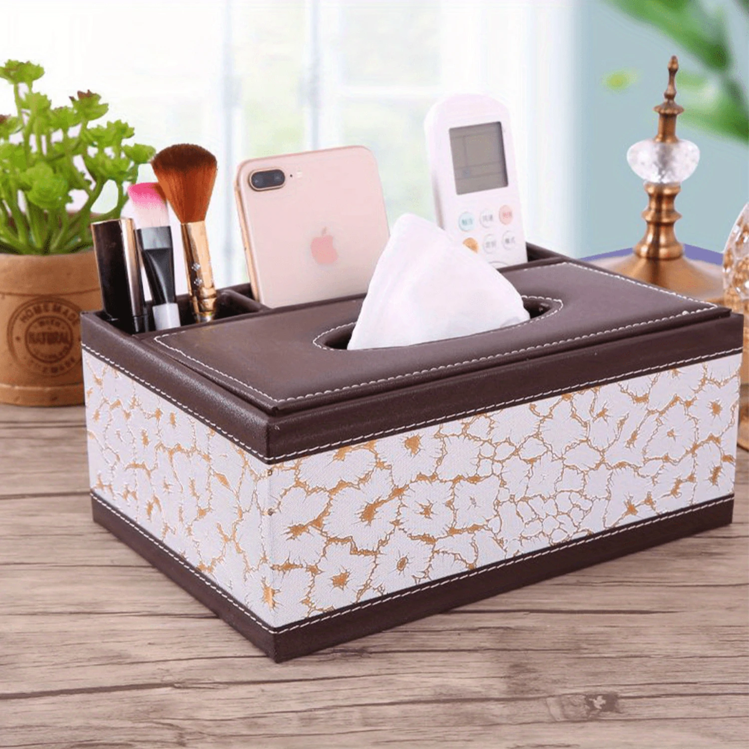 1pc Luxury Leather Multifunctional Tissue Box with Paper Drawer and Remote Control  - Ideal for Coffee Table and Living Room Dec