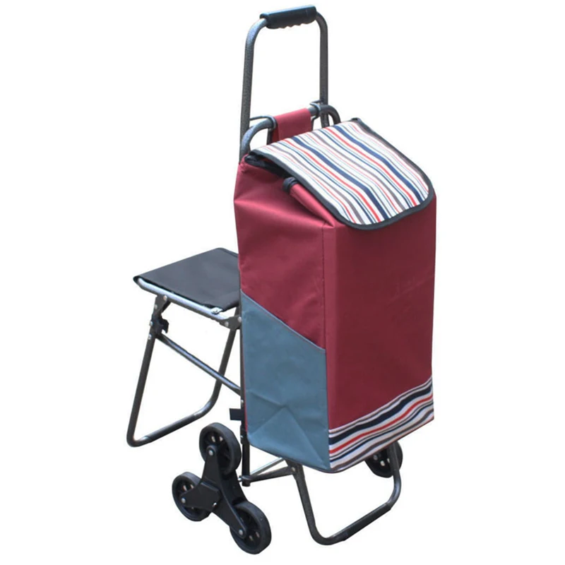 ‌Foldable Shopping Cart with Seat, Heavy-Duty Grocery Trolley, Large Capacity Market Bag, Retractable Handle for Seniors - view 5