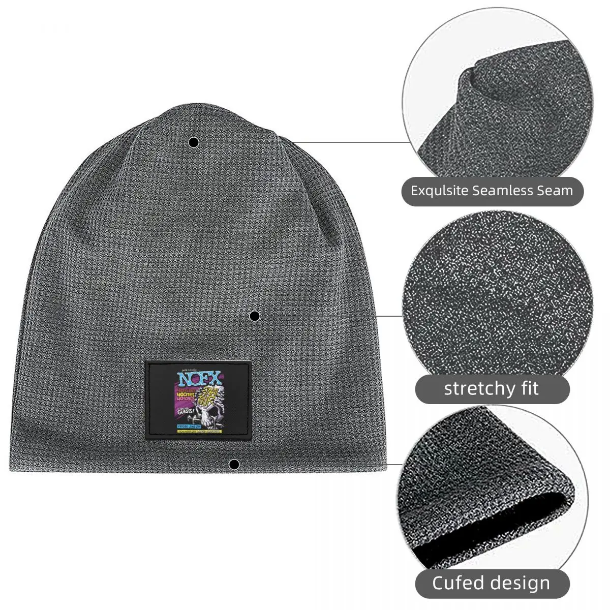 Nofx Final Tour 2023 Punk Rock Legacy Waffle Knit Fleece Lined Beanie with PU Leather Patch Unisex Warm Winter Soft Cap