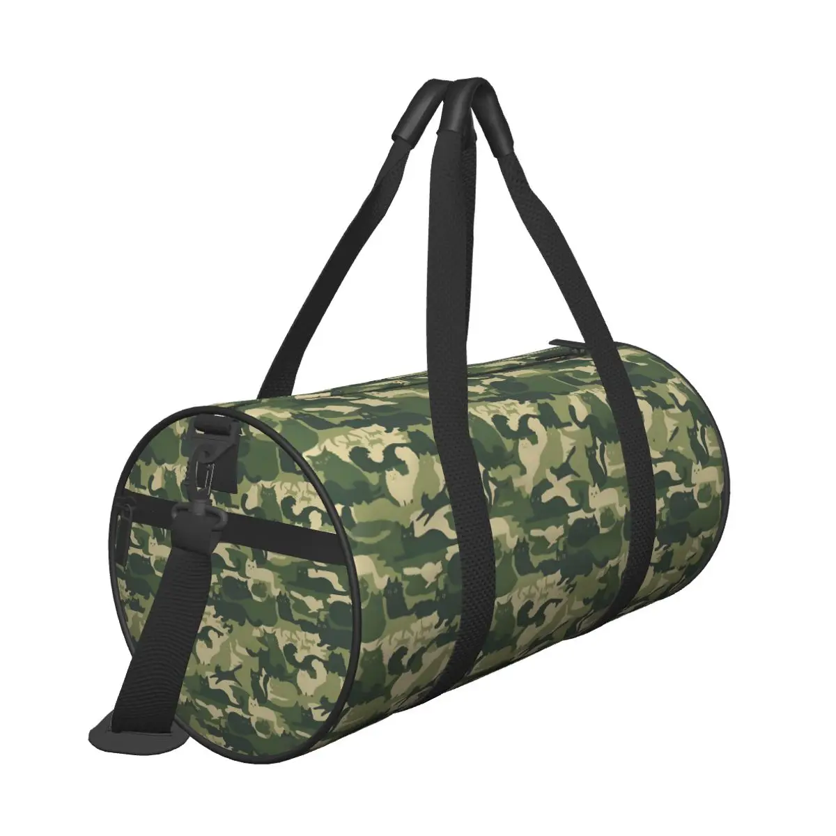 Gym Bag Army Green Camo Sports Bag with Shoes Camouflage Cats Men\'s Weekend Pattern Handbag Cute Luggage Fitness Bag