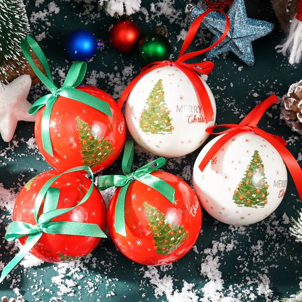 Christmas Ball Tree Hanging Ornaments Santa Snowman Pattern Red White Ball for Xmas Tree Decor Holiday Party Wedding Decoration