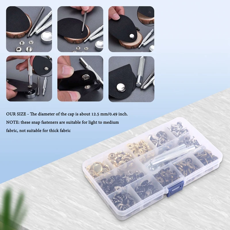 Kit de Fixadores de Couro para Roupas e Bolsas, Metal Button Snaps, Press Studs, 4 Color, 12.5mm, 100 Set