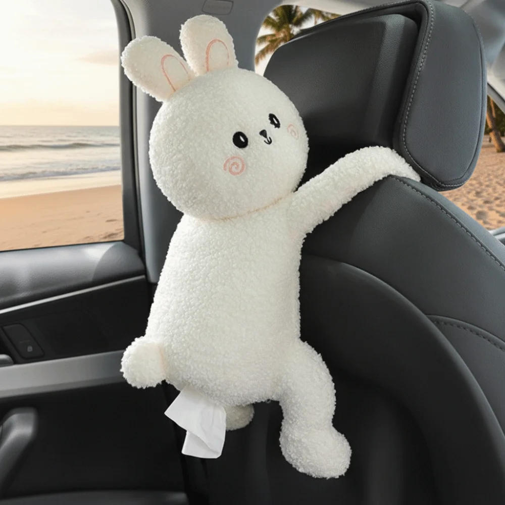 

Creative Hanging Plush Tissue Box Soft Cartoon Dog Napkin Holder Zipper Design Animal Shapes Tissue Dispenser Car Decor