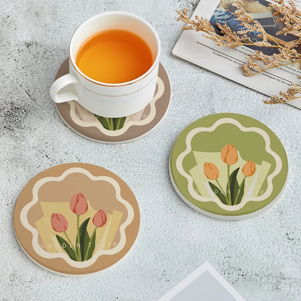 3PCS Placemats Morandi Color Tulip Coaster Anti-oil Non-slip Dining Table Mat Cute High Quality Heat Insulation Pad Office