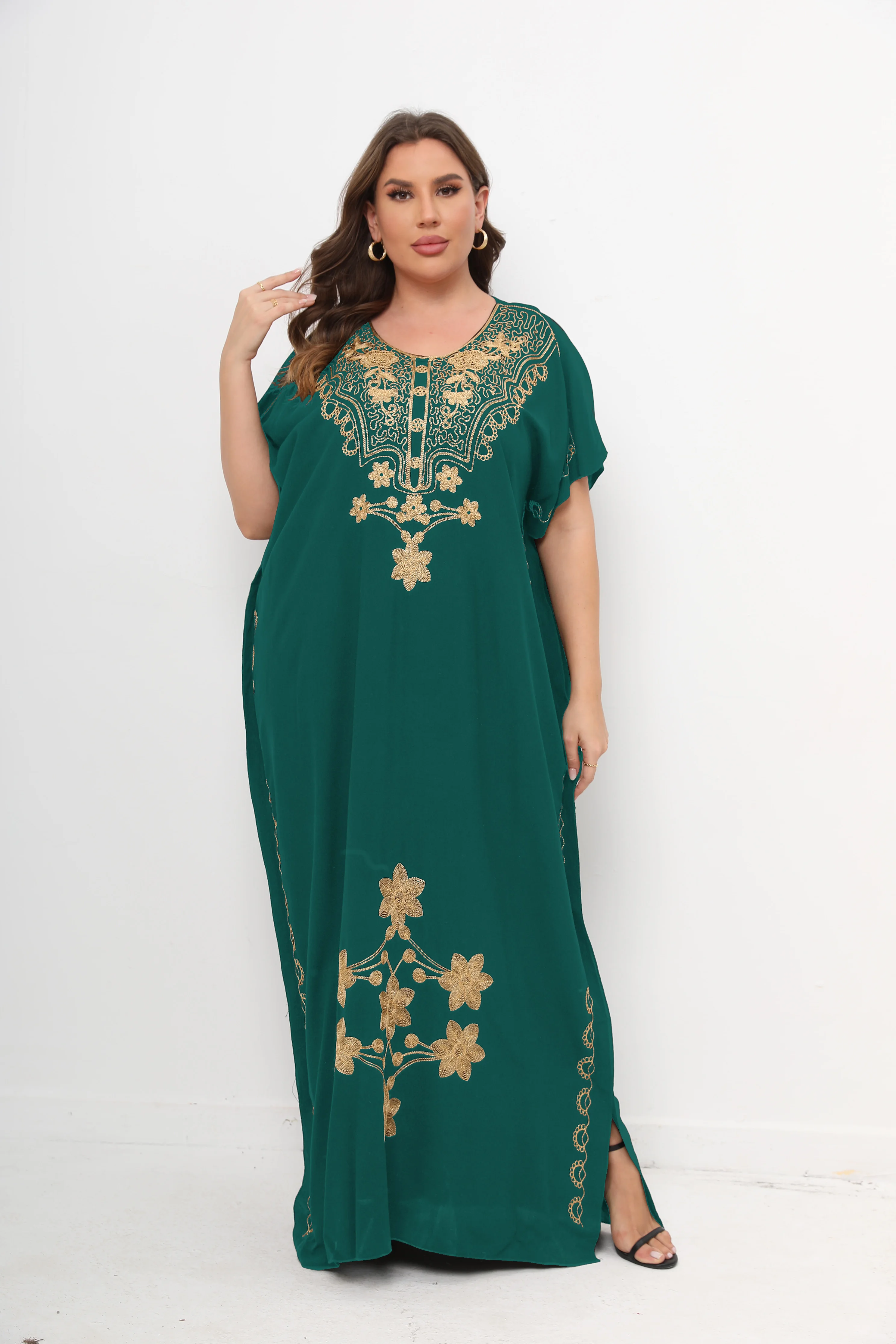 New African Plus Size Moroccan Dashiki Abaya 100% Cotton Maxi Dresses For Women Short Sleeves Kaftan Loose Fit Femme Robe