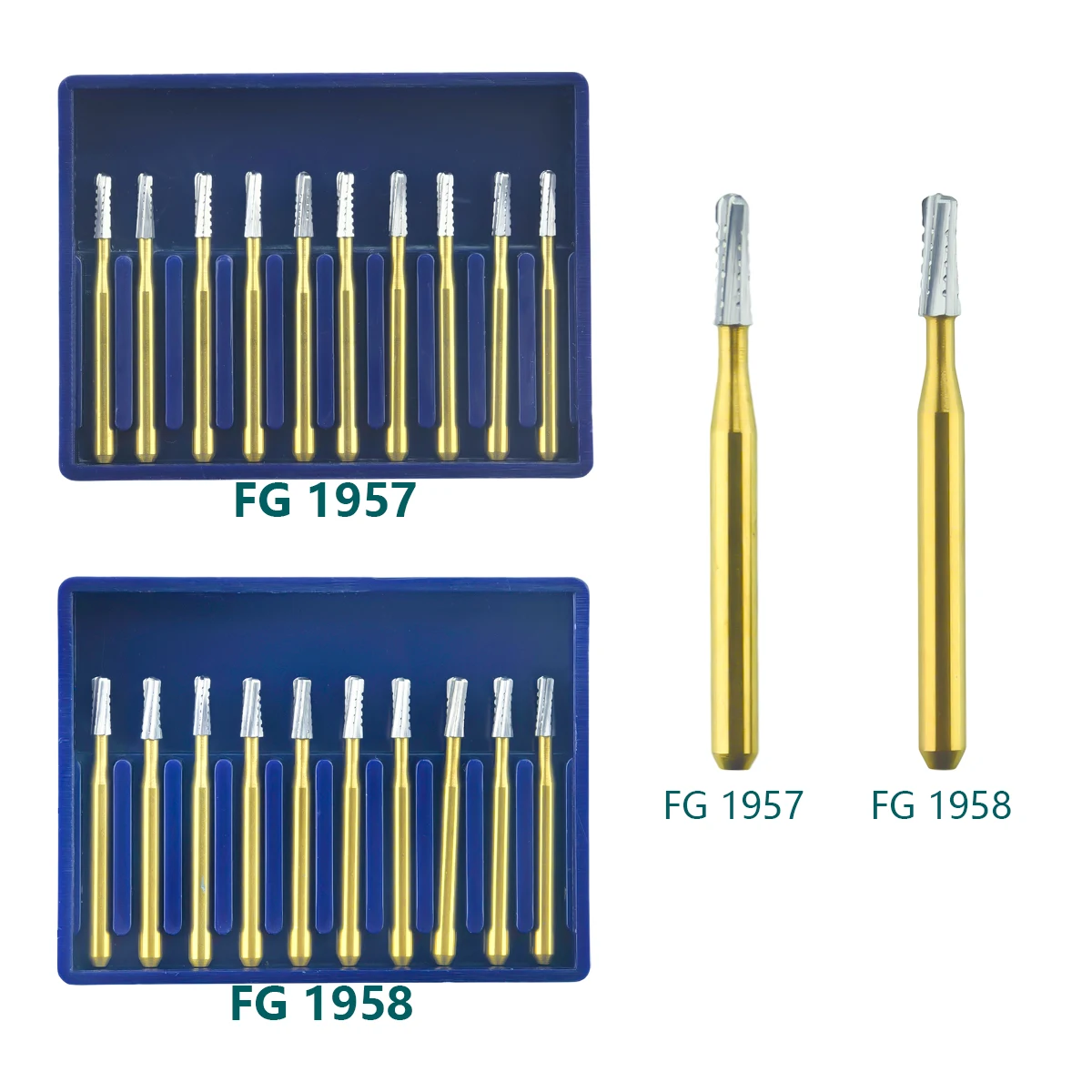 

10Pcs/Box Dental Tungsten Carbide Burs High Speed Tungsten Steel Crown Cutting Burs Dia.1.6mm FG1957/FG1958 Dentistry Tools